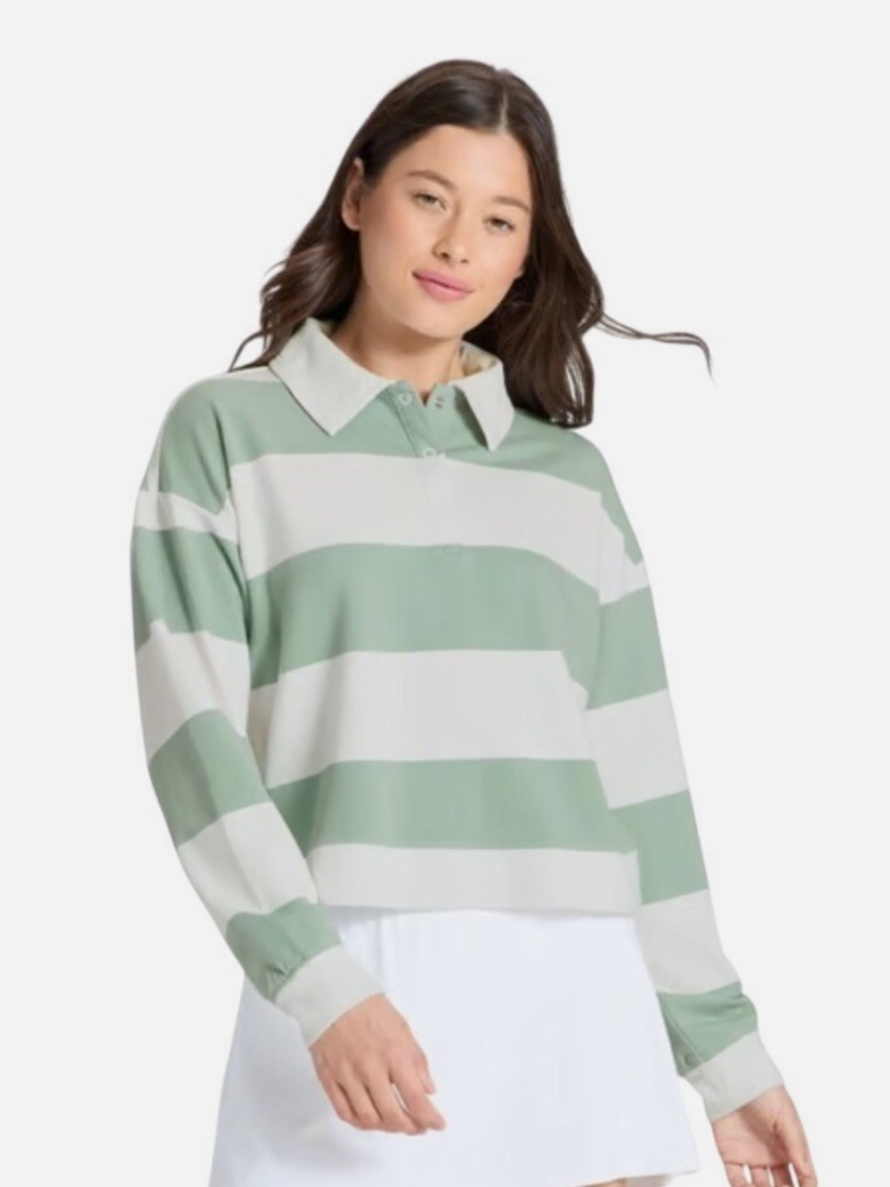 All in Motion Striped Rugby Polo - White & Sage - Picture 4 of 4